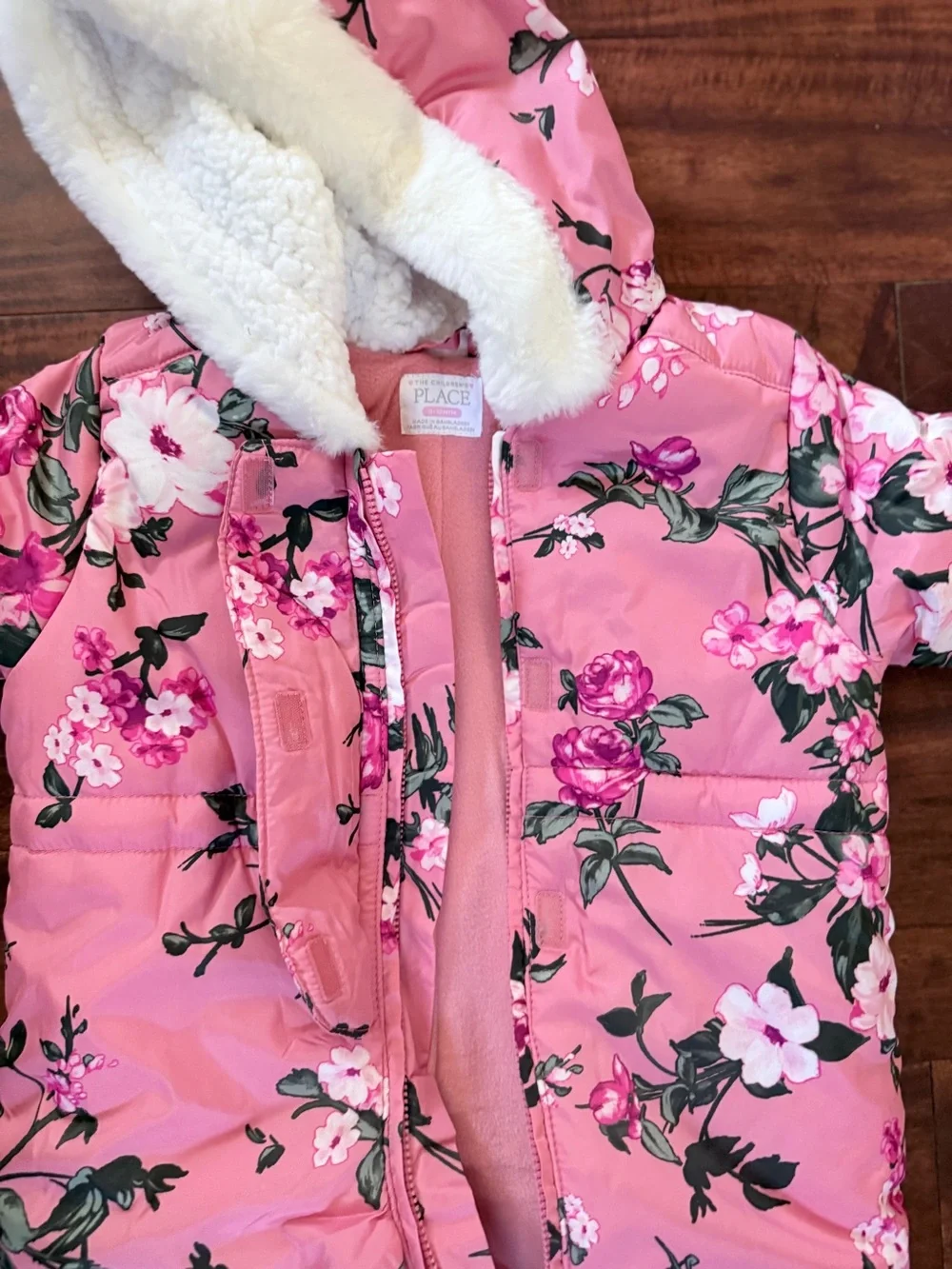 The Children's Place Pink Floral Fleece-Lined Baby Snowsuit